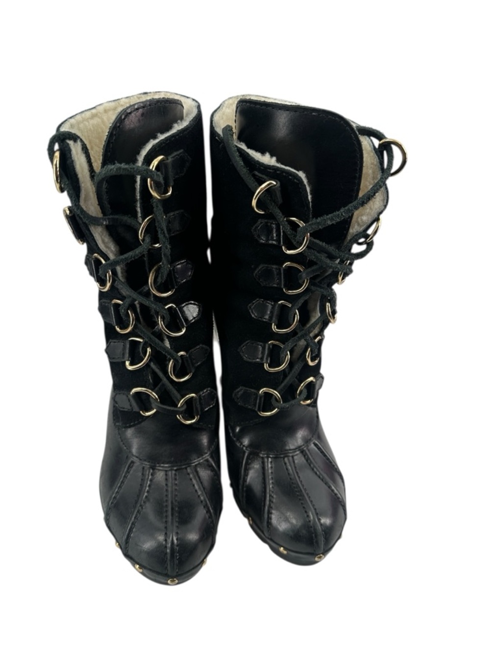 Michael Kors winter warrior clog boots Black leather shearling lined heeled sz 8 - Picture 3 of 14
